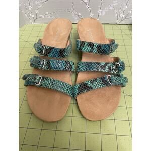 Vionic Dwyn Triple Strap Green Reptile Embossed Womens Size 8 Wedge Sandal